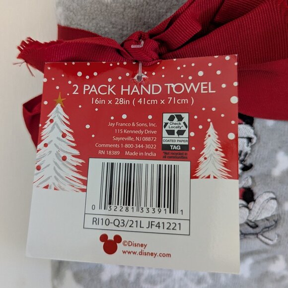 Disney* Holiday Mickey & Minnie Mouse 2 Pack Hand Towel Set~ Size 16" x 28" - Picture 4 of 7